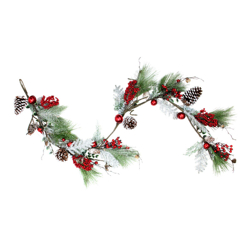 5.5' x 7" Frosted and Flocked Berries Christmas Garland - Unlit image number 2
