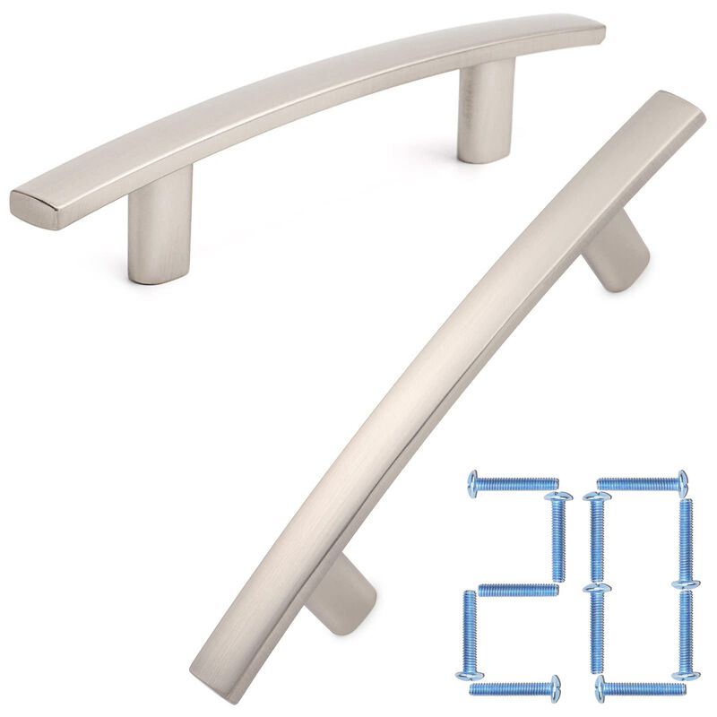 KOOFIZO 20-Pack Solid Curved Bar Cabinet Pull - Brushed Nickel Furniture Arch Handle, 3 Inch/76mm Screw Hole Center for Kitchen