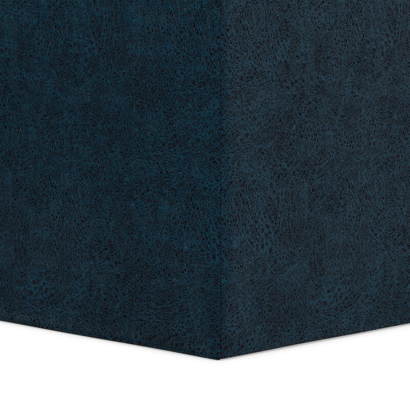 Rockwood 17 inch Wide Contemporary Square Cube Storage Ottoman with Tray in Distressed Dark Blue Vegan Faux Leather, Assembled image number 8