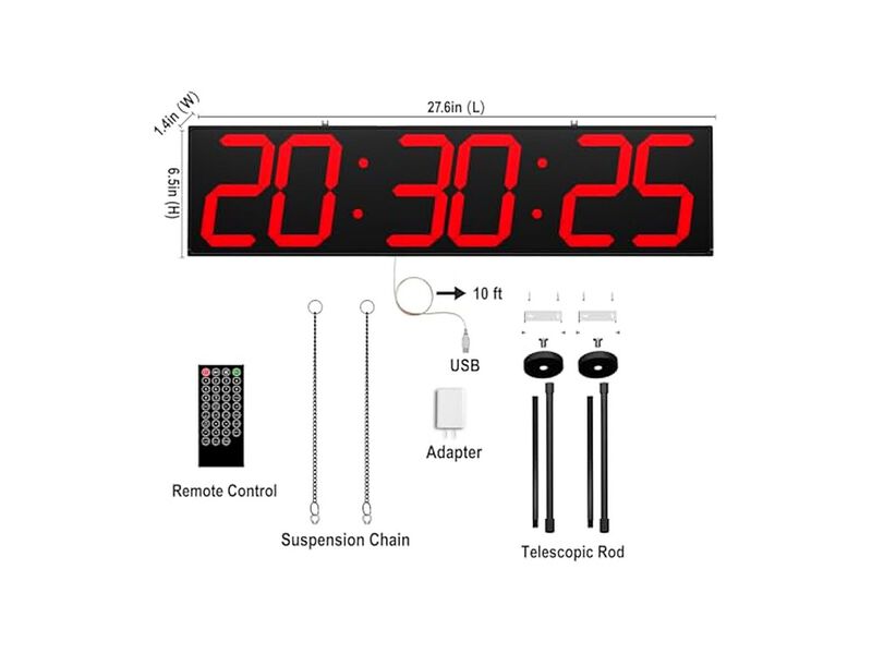 Double Sided Digital Multifunctional LED Wall Clock 5 Inch Red Home Decor image number 1