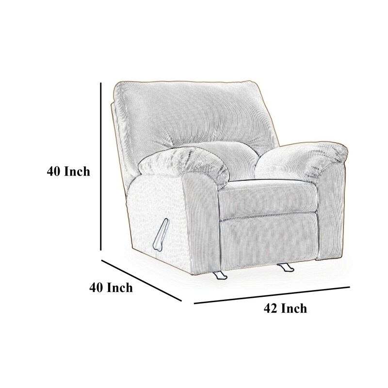 Simy Rocker Recliner Chair, Pillow Top Arms, Dark Navy Blue Corduroy - Benzara