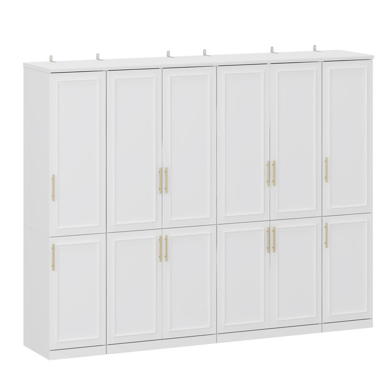 FUFU&GAGA Luxury Wardrobe Armoire with Glass Doors, Hanging Rods and Shelves, Anti-Tip Design, Solid and Engineered Wood, (94.8" L x 19.3" W x 74.8" H),White