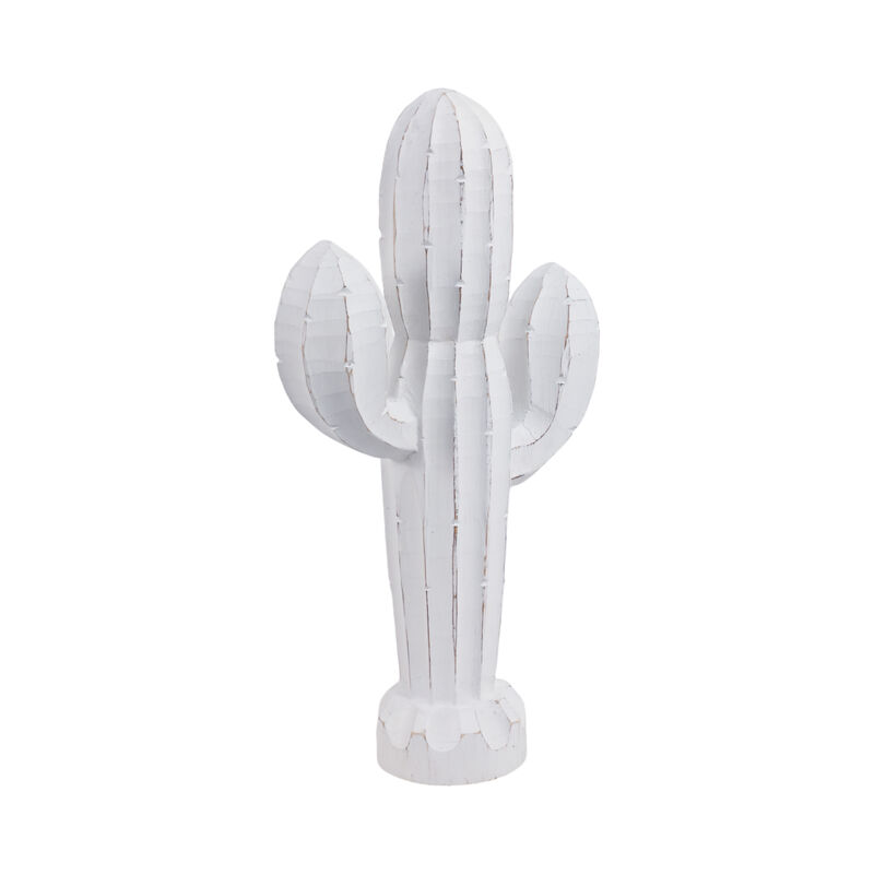 18" Wooden Cactus Decor, Wht image number 1