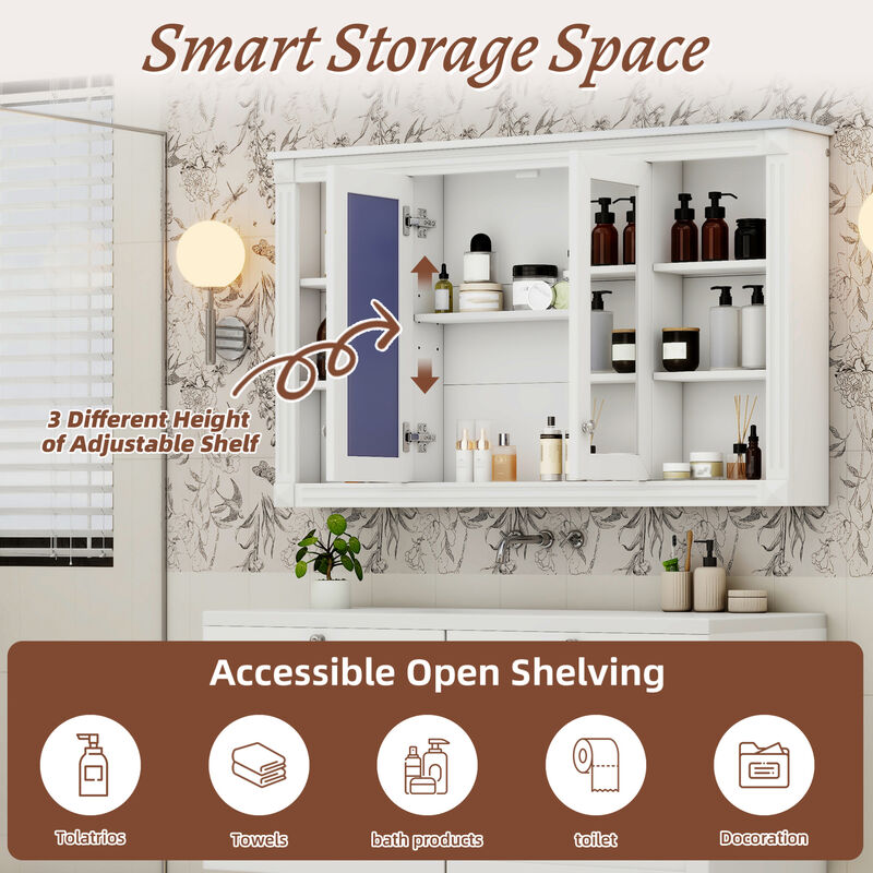 ELEMENT ACE 47 Inch Wall Mounted Mirror Cabinet with Adjustable Shelves and Open Storage image number 6