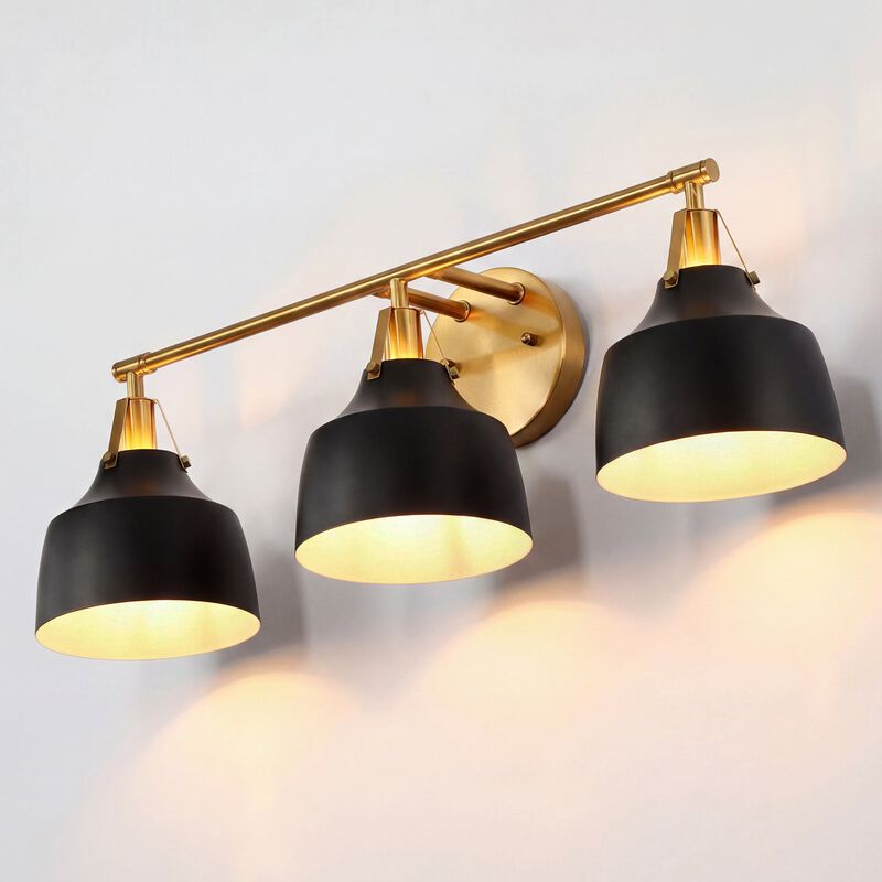 Black and Gold Bathroom Vanity Light, Three-Light Metal Bell Shades image number 9