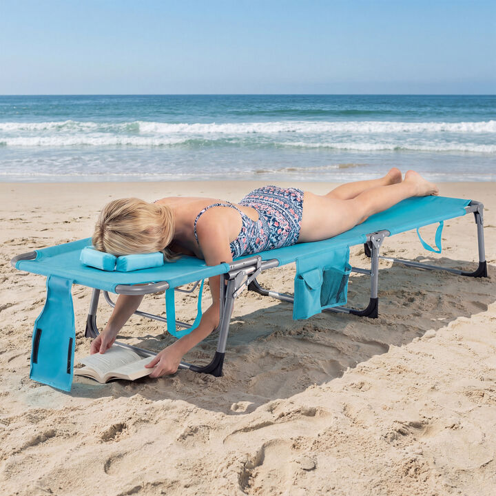 Set of 2 Folding Chaise Lounge Chairs with 4-Position Adjustable Backrest