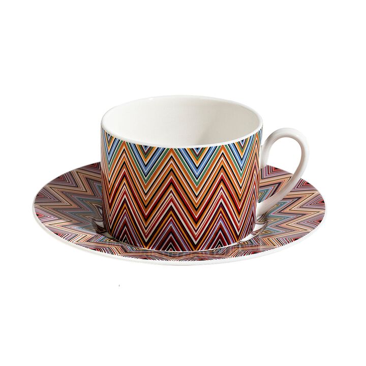 Tea Cup & Saucer ZIG ZAG JARRIS 156 Set of 2, cup diam. 3.35", H 2.36", saucer diam. 6.1"