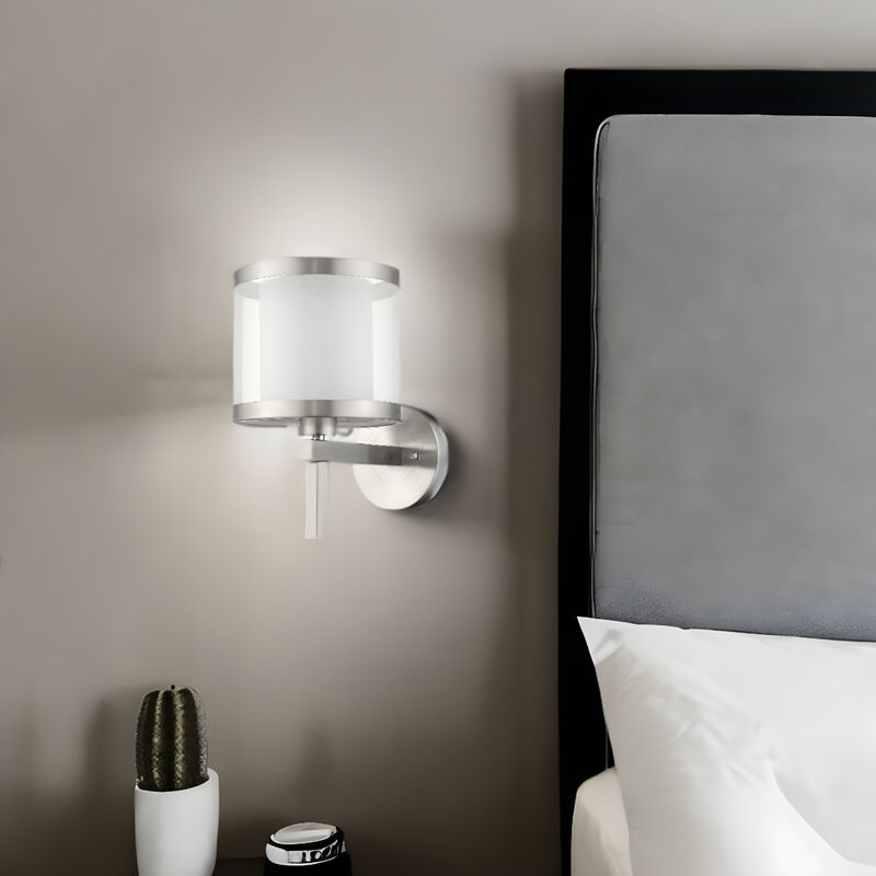 Hivvago White and Silver Wall Light with Fabric Shade