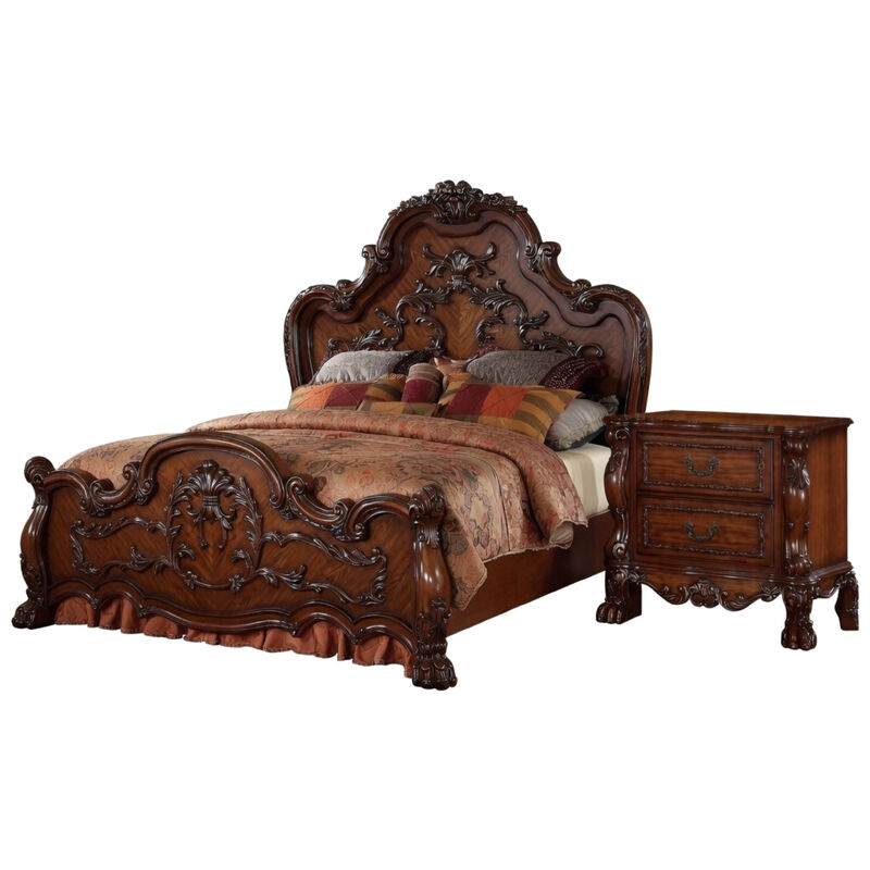 Queen Size Bedroom Set, Brown Finish, 2-Piece Set with Bed and Nightstand image number 0