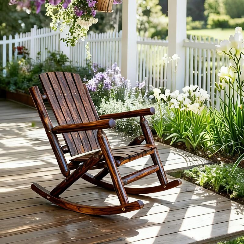 Rustic Log Wooden Rocking Chair, Handcrafted Solid Fir Wood Outdoor Rocker for Porch, Patio, Heavy-Duty 700 LBS, Weather-Resistant Finish, Natural Charm