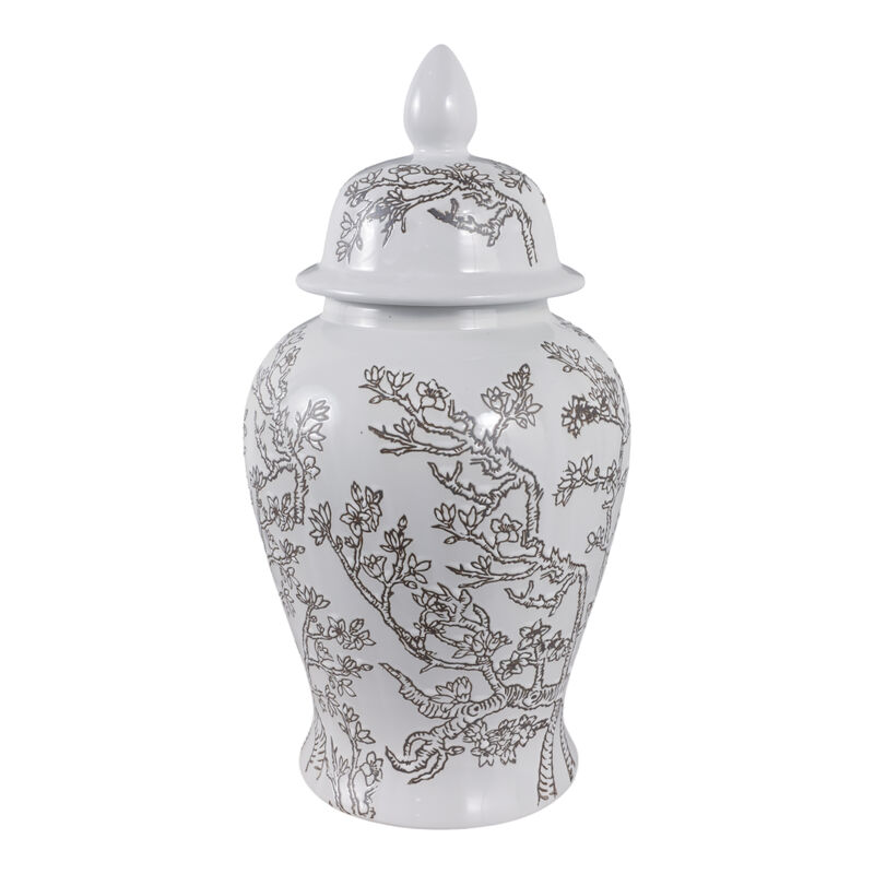 18x9" Cherry Blossom Temple Jar, White/ Brown image number 0