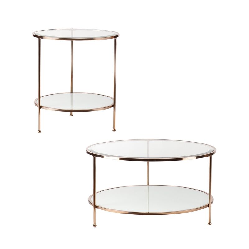 Homezia 34" Gold Glass And Metal Round Coffee Table