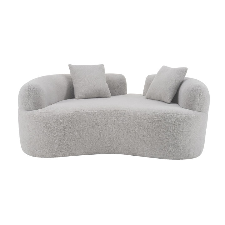 GOODSILO Curved Compact Sofa with Teddy Velvet Upholstery and Medium-Firm Cushion Support