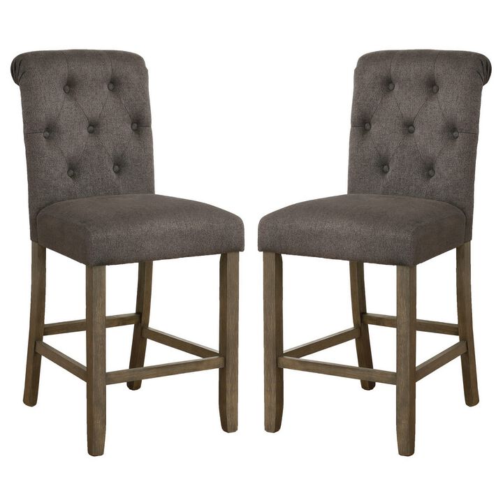 Counter Height Stool with Button Tufted Rolled Back, Set of 2, Gray-Benzara