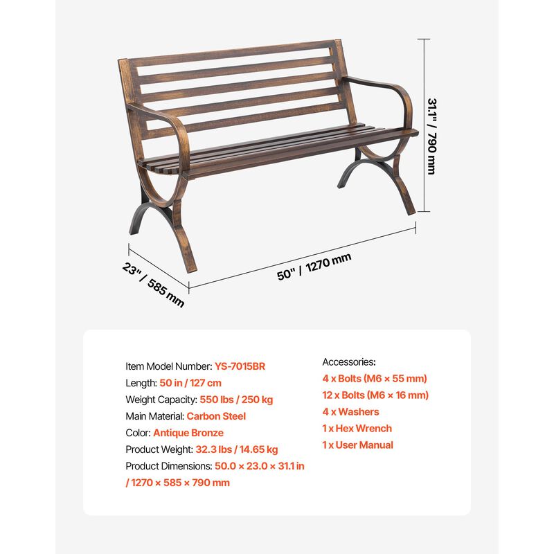 Jabseg 50 Inch Vintage Metal Patio Bench image number 8