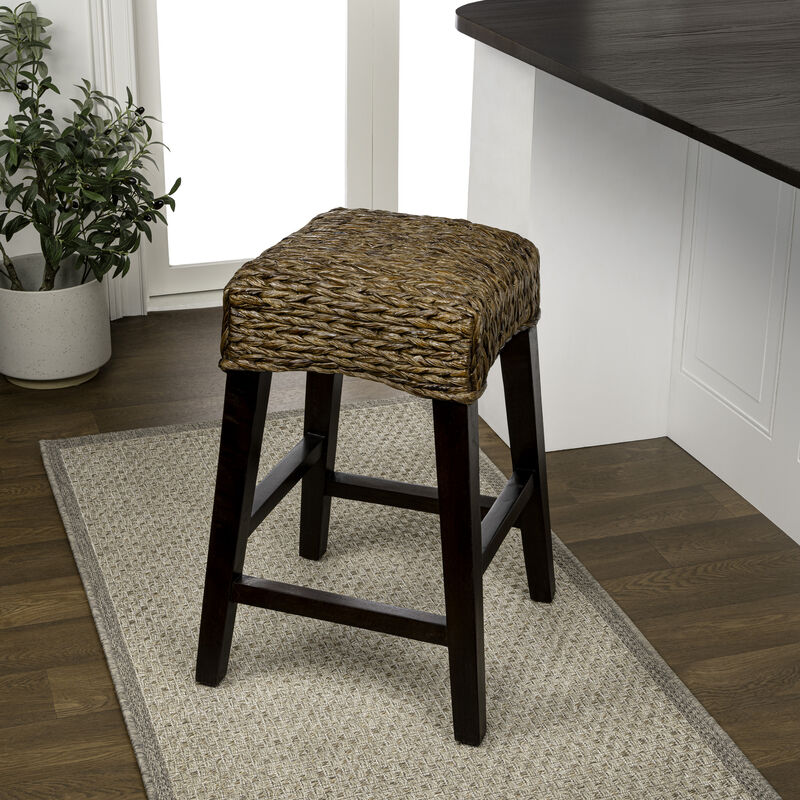 Maui Rustic Bohemian Hyacinth/Wood Backless Stool