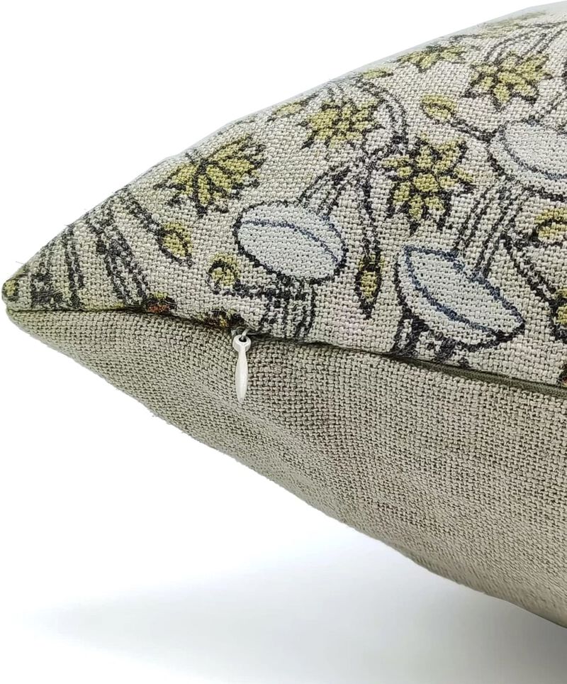 Fabdivine Eco-Friendly Linen Pillow Cover Handmade Boho Throw Cushioncase with Floral Handblock Print for Sofa, Couch, Bed, Pista image number 3