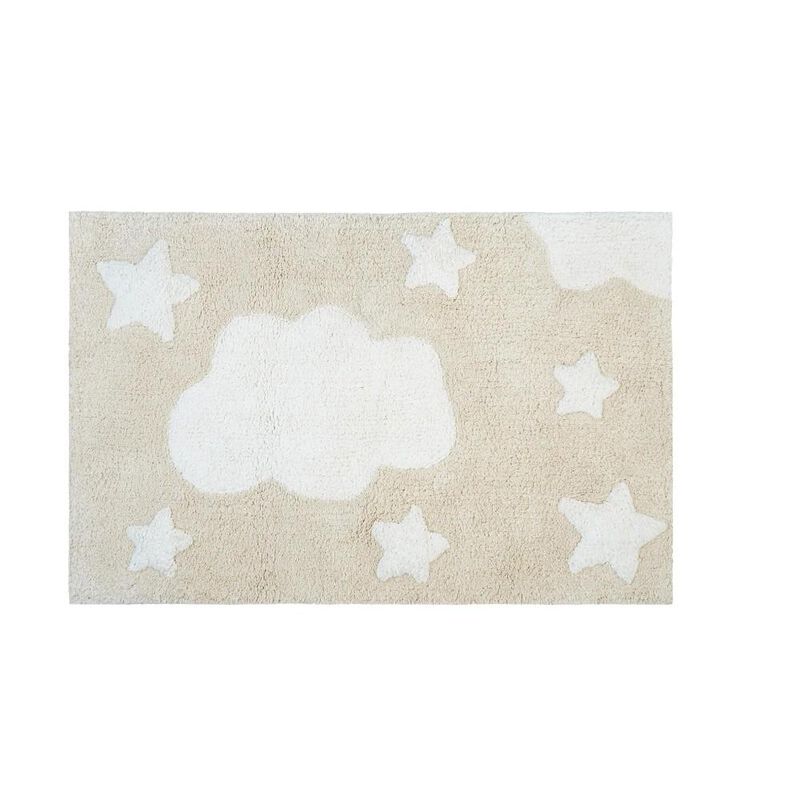 HomeRoots 32" White And Beige Cotton Clouds and Stars Youthful Bath Rug image number 0