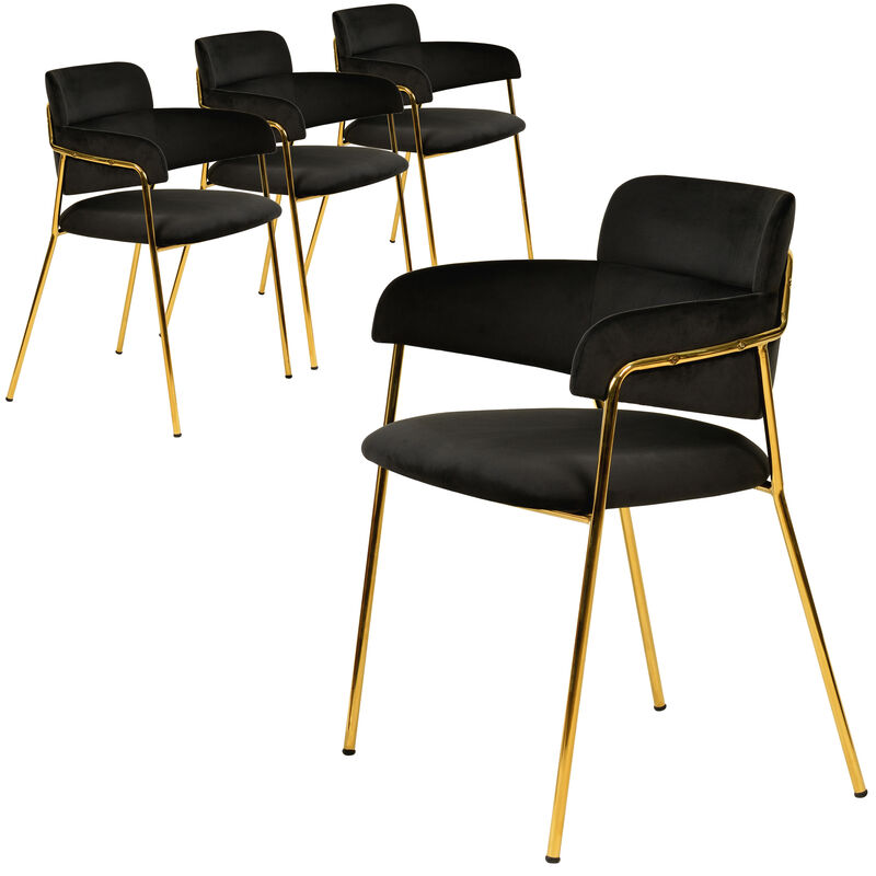 Axis Upholstered Dining Chairs Curved Open-Back & Gold Legs Set of 4 in