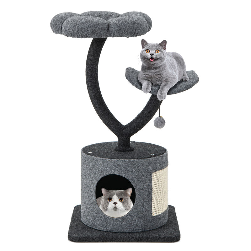 Cat Tree for Indoor Cats with Curved Metal Supporting Frame for Large & Small Cats-Grey