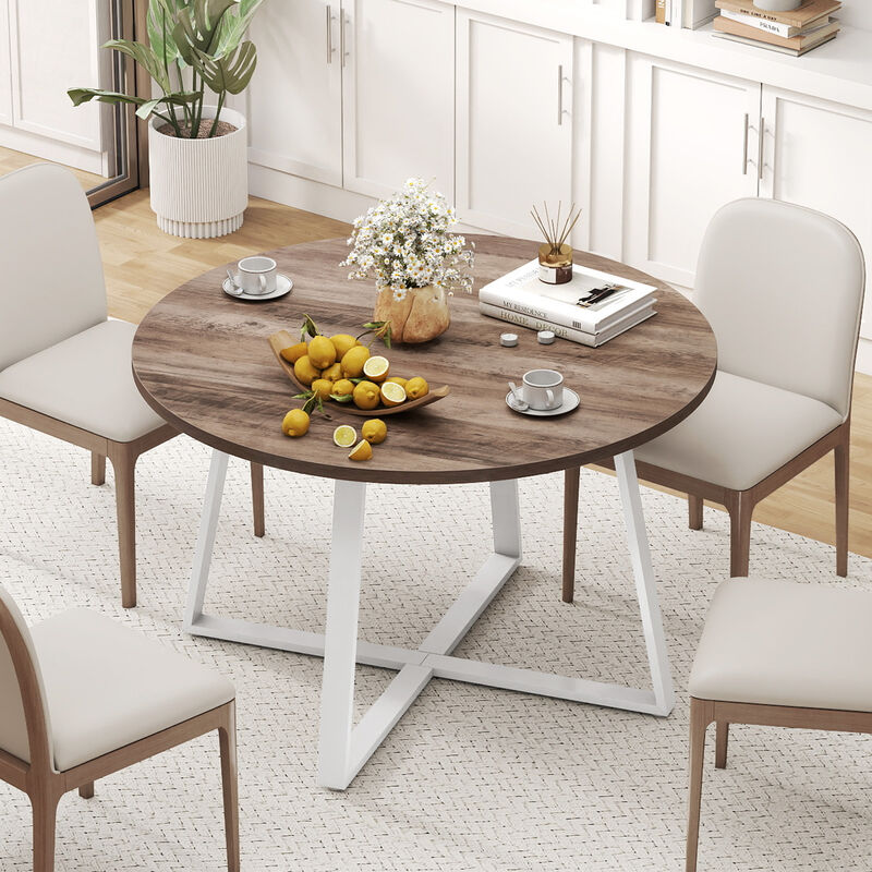 Round 47 Inch Dining Table with Stable X-Frame Base and Thick Top image number 1