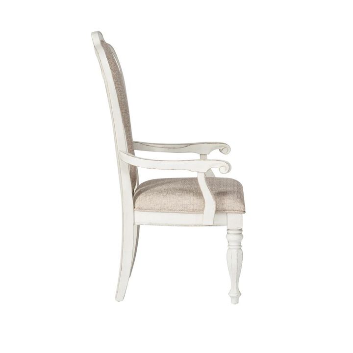 Liberty Furniture Magnolia Manor Splat Back Upholstered Arm Chair (RTA) in Antique White