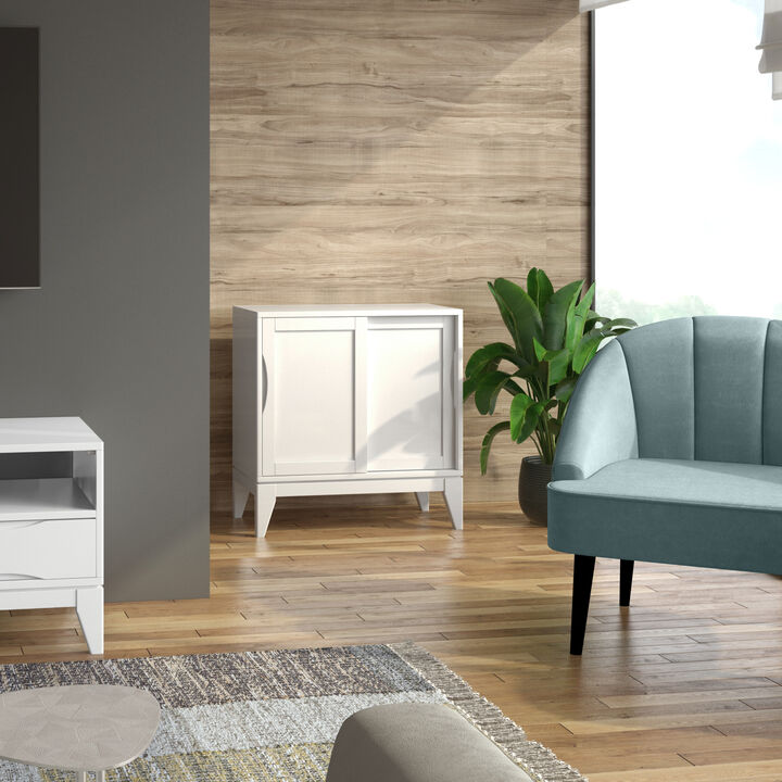 Harper 30 inch Wide Solid Hardwood Mid-Century Modern Low Storage Cabinet in White