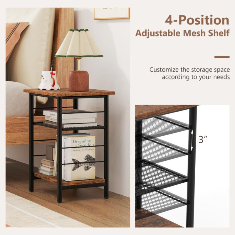 Hivvago 3-Tier End Table Set of 2 Side Table with Storage Shelves Metal Frame