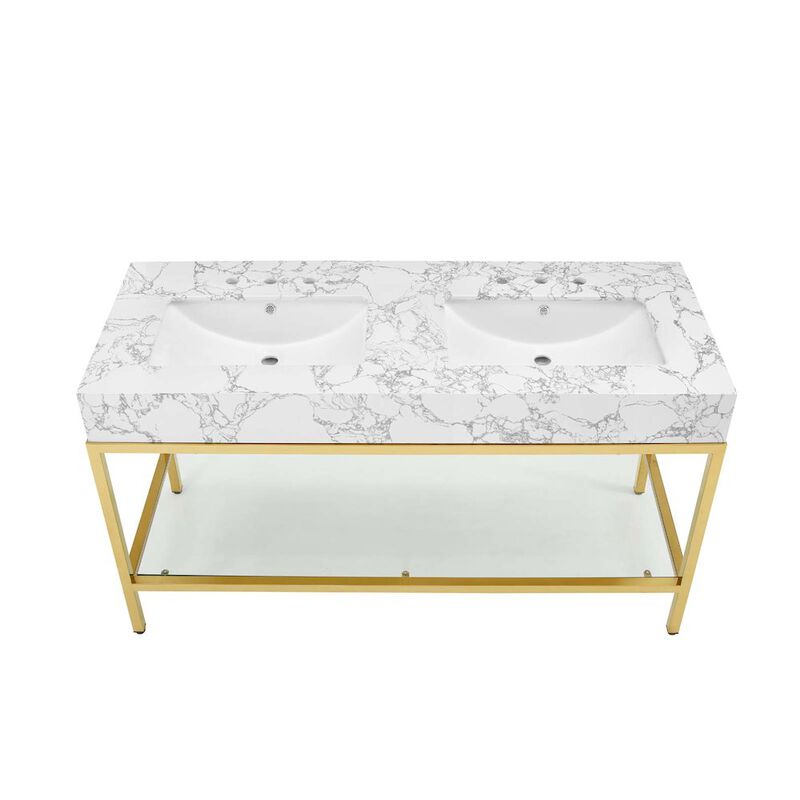 Modway EEI-4001-GLD-WHI Kingsley Bathroom Vanity, 60 Inch, Gold image number 2