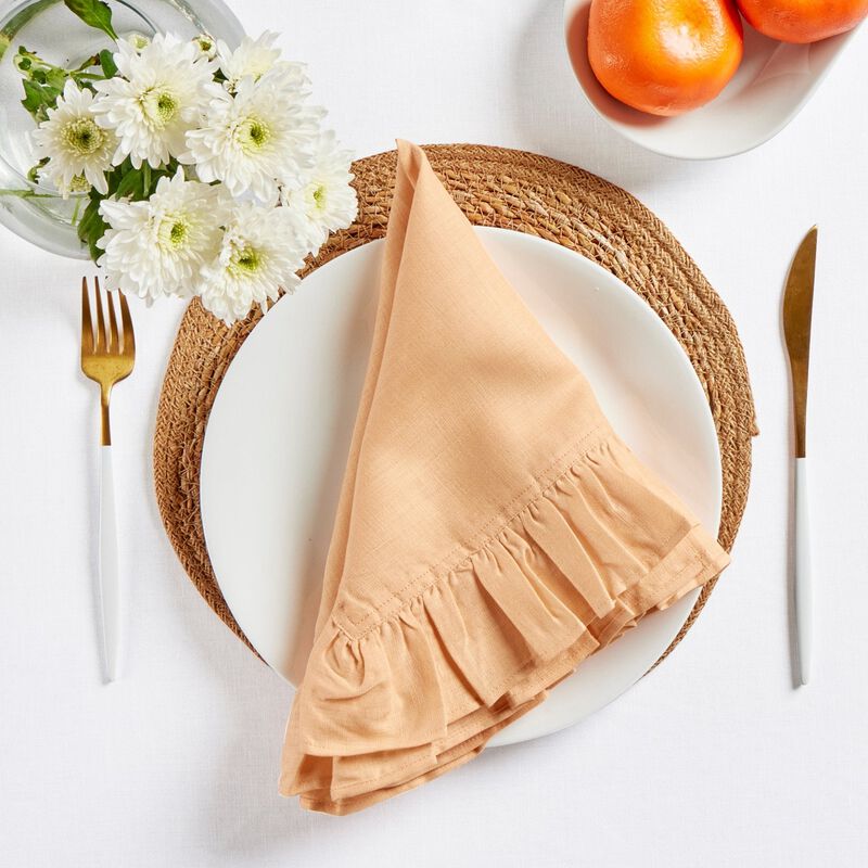 Solino Home Gabrielle Ruffle 100% Linen Dinner Napkins &ndash; Set of 4, 20 x 20 in, Machine Washable, Holiday and Everyday Dining