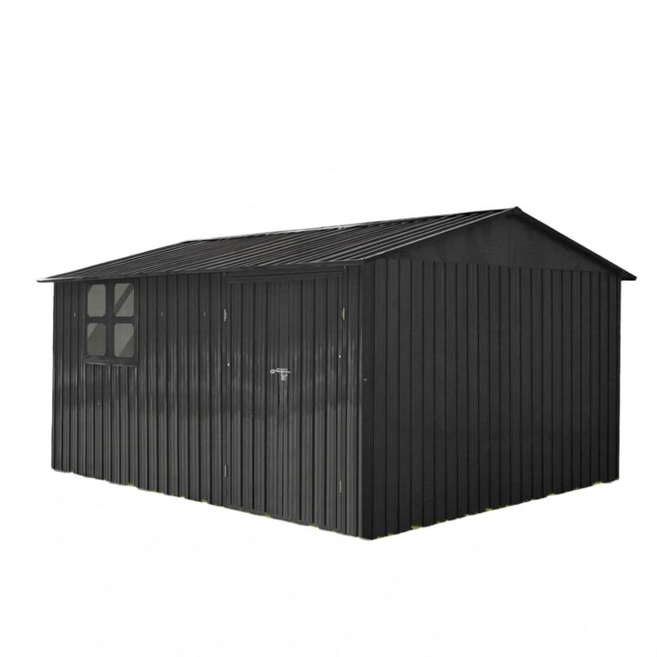 12x10 Ft Metal Garden Storage Shed with Window & Shelves