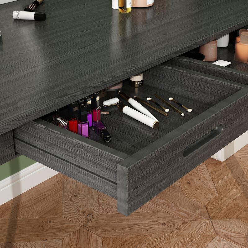 47.2 in. W-21.7 in D-29.5 in H Rectangular Black MDF Computer Desk with 2 Drawers