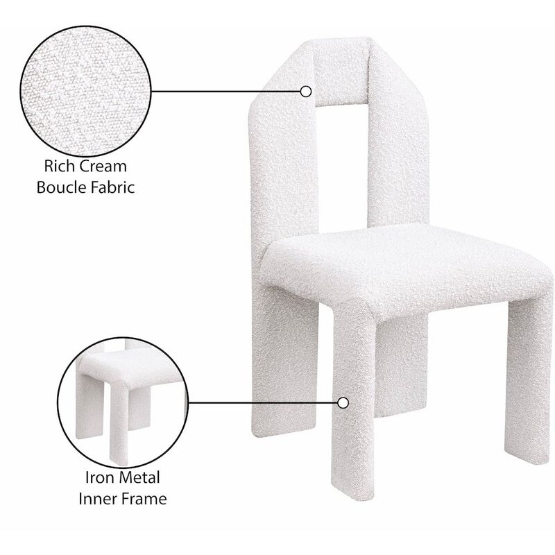 Meridian Furniture Bennett Cream Boucle Fabric Dining Chair, Set of 2