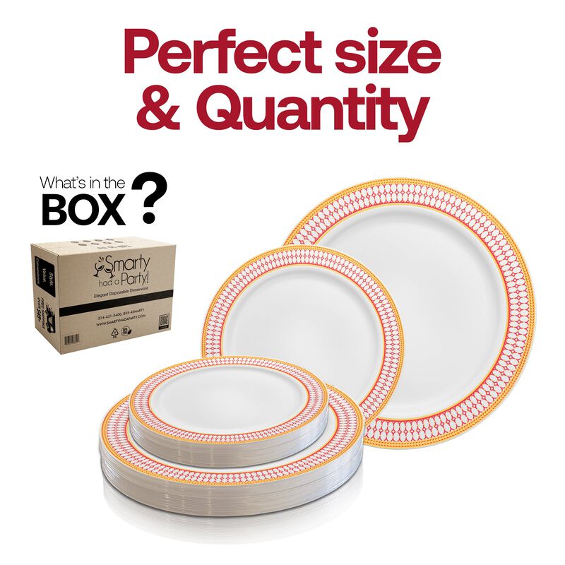 White with Red and Gold Chord Rim Plastic Dinnerware Value Set (40 Sets) image number 4