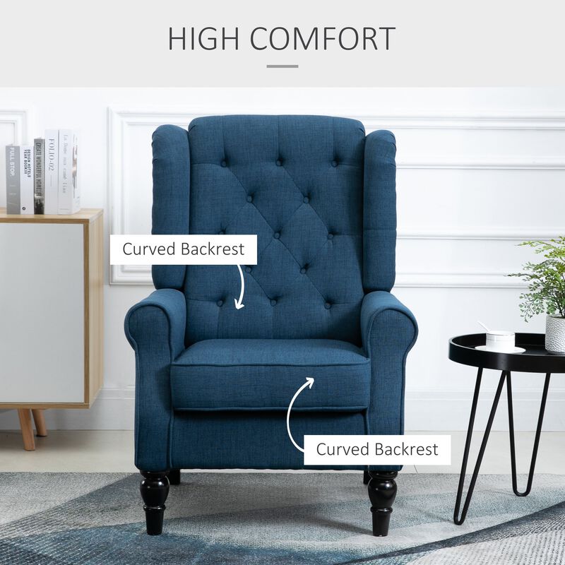 Button-Tufted Accent Chair with High Wingback, Rounded Cushioned Armrests and Thick Padded Seat, Set of 2, Blue