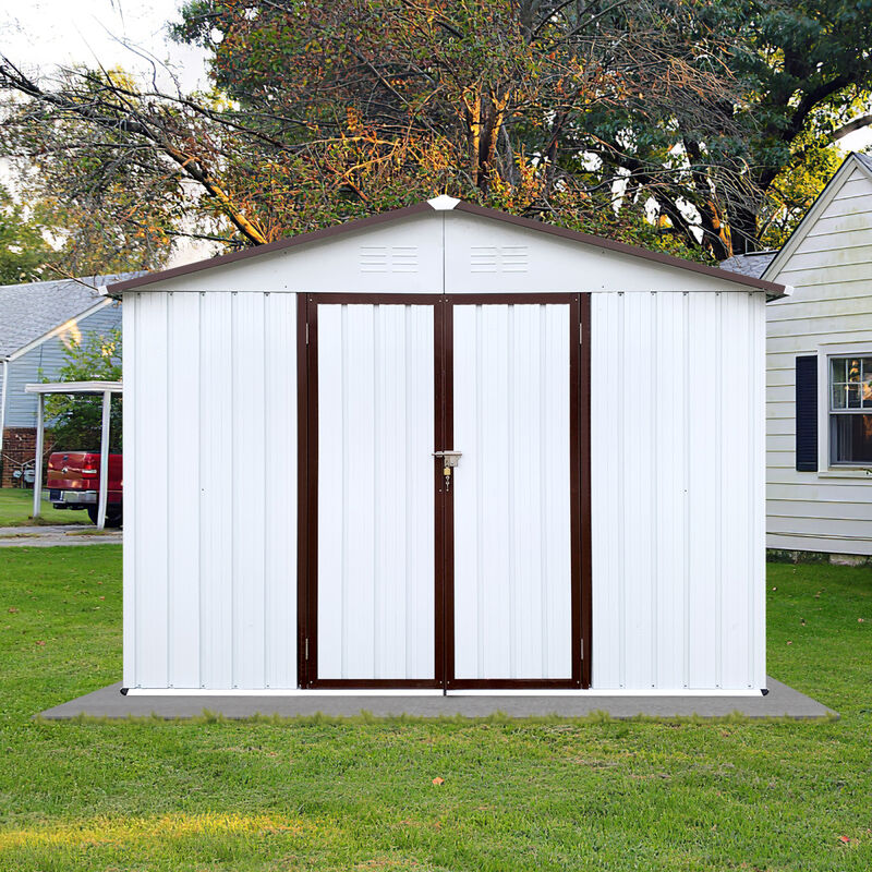 Metal garden sheds 10ftx8ft outdoor storage sheds white+coffee