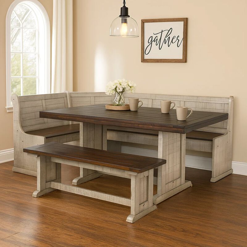 Camie 4pc Corner Breakfast Nook Set, Gray Brown Dining Table and Bench image number 1