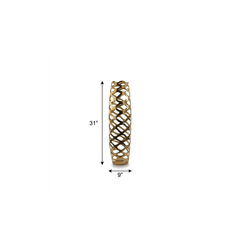 HomeRoots 31" Gold Aluminum Pierced Geometric Cylinder Floor Vase image number 3