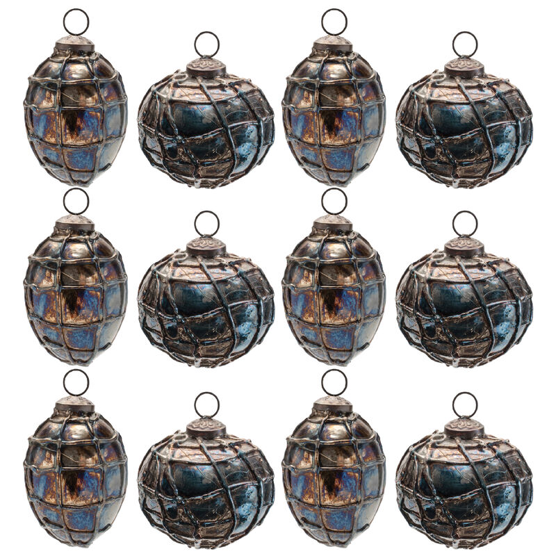 Holiday Ornaments Set of 12 Distressed Mercury Glass Balls for Tree Decoration
