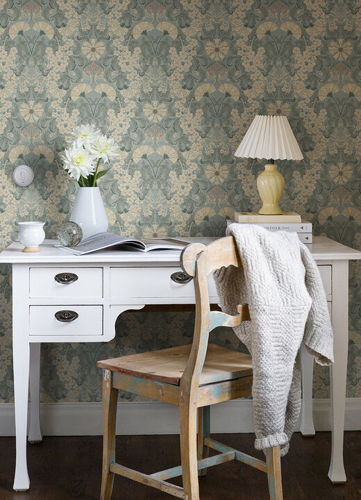 Ojvind Light Blue Floral Ogee Wallpaper (Set of 2)