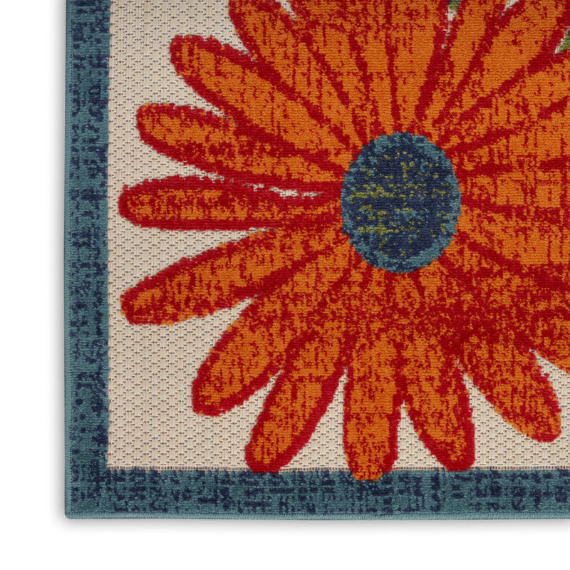HomeRoots 6' X 9' Ivory Blue Orange And Green Floral Indoor Outdoor Area Rug image number 3