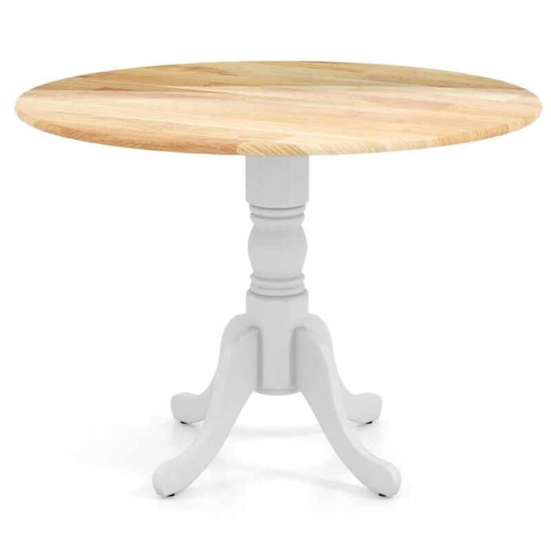Hivvago Round Solid Wood Kitchen Dining Table in White Farmhouse Wooden Finish