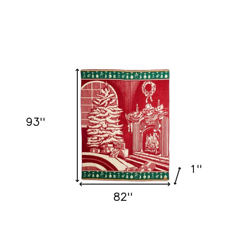 HomeRoots Queen Green And Red Mod Acrylic Woven Blanket image number 2