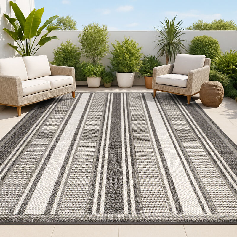 Haynes Modern Double Stripe Indoor/Outdoor Area Rug