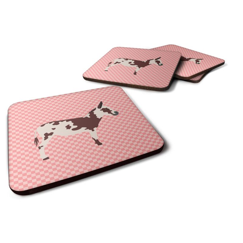 Caroline's Treasures American Spotted Donkey Pink Check Decorative Coasters, 3.5, Multicolor