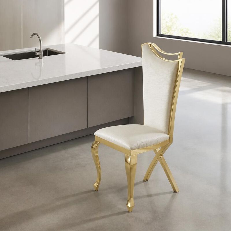 GOODSILO Streamlined High Back Upholstered Modern Dining Chair Set of 2 With Gold Stainless Steel Frame for Dining Room image number 3