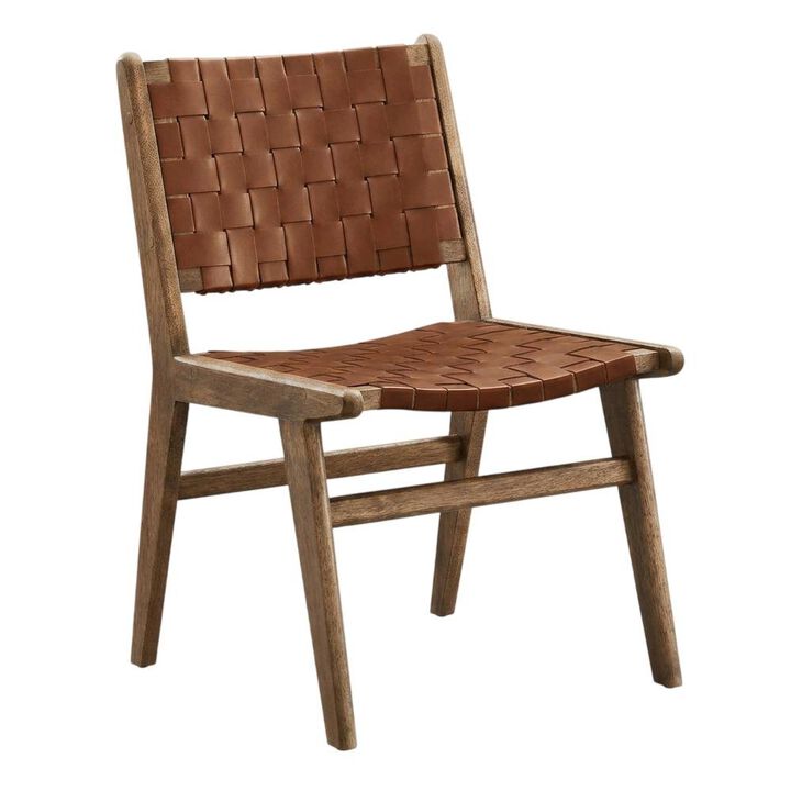 Leather-Upholstered Wood Dining Side Chairs, Set of 2