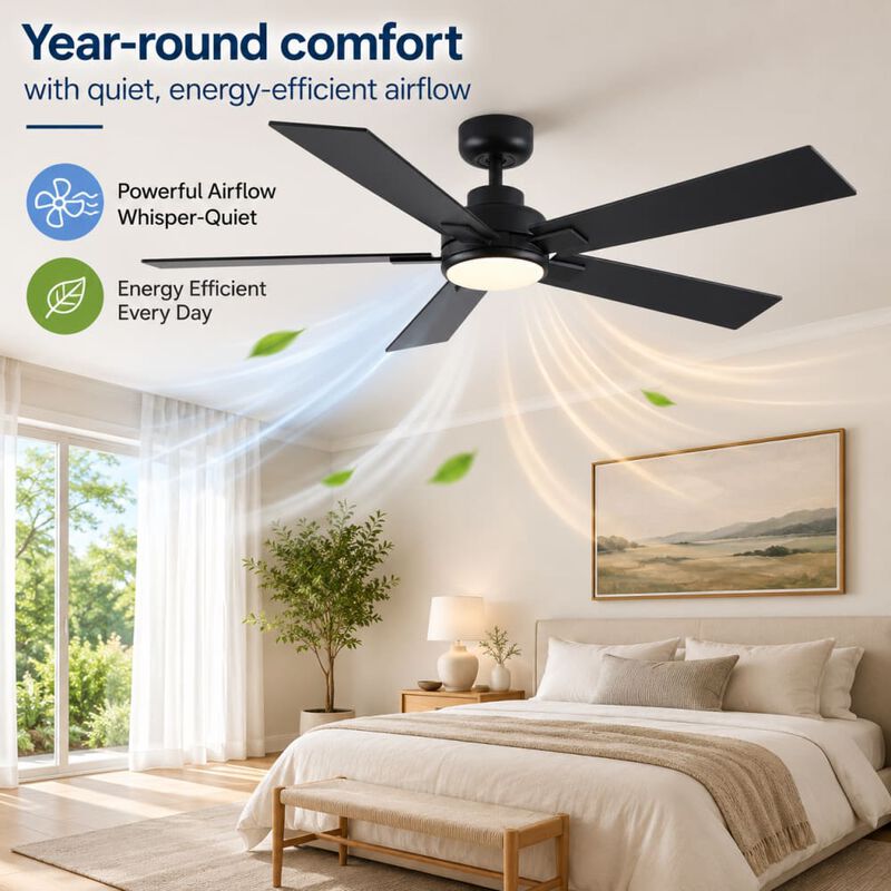 ELEMENT ACE Modern 52 Inch Reversible Ceiling Fan with Integrated Dimmable LED Light, Quiet DC Motor and Remote Control image number 4