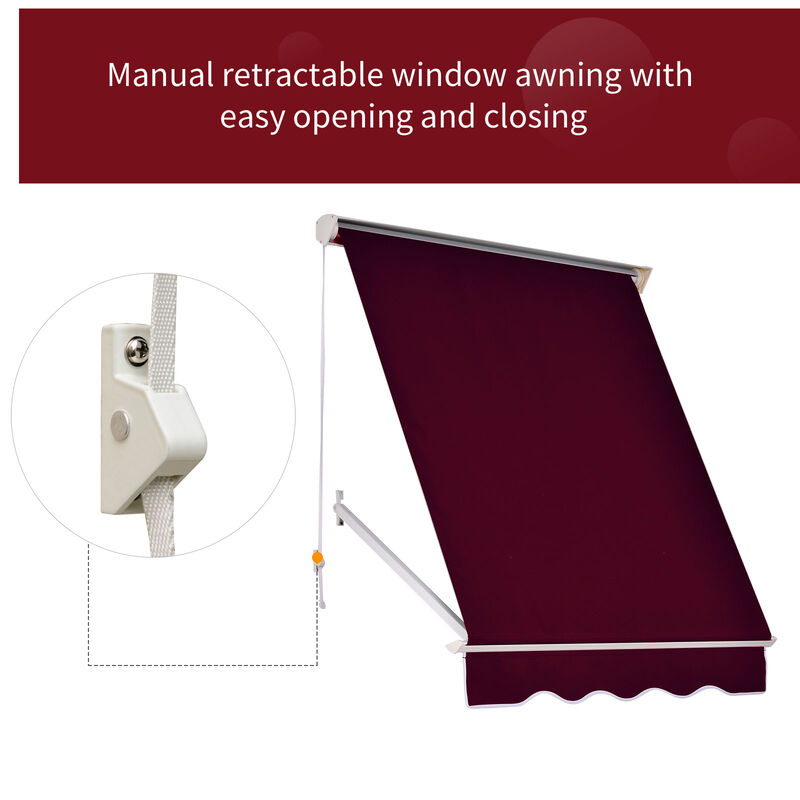 Outsunny 6' Drop Arm Manual Retractable Window Awning Sun Shade Shelter for Patio Balcony Outdoor, Aluminum, Wine Red