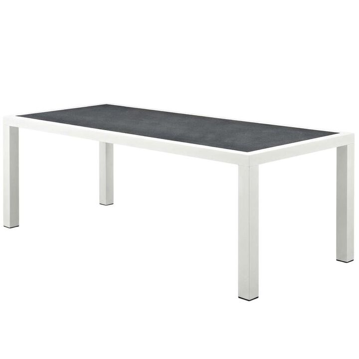 Square outdoor dining table with aluminum construction, weather-resistant design